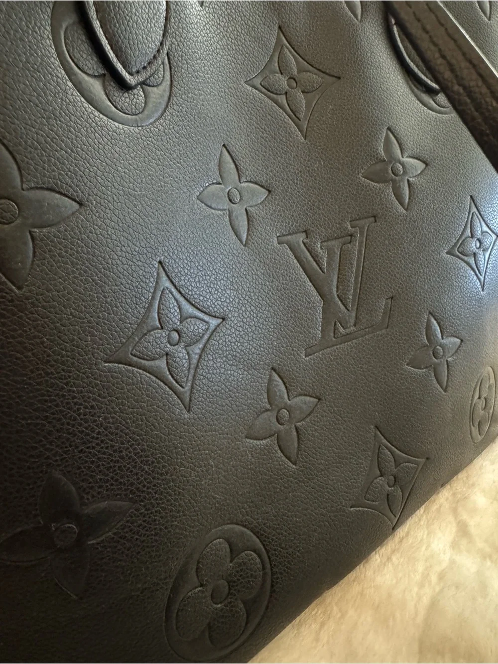 Louis Vuitton-Style Black Empreinte Tote – Royal Blue Interior w/Dust Bag VGUC